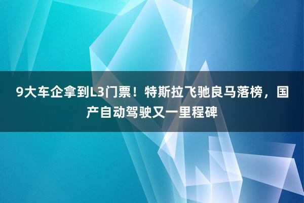 9大车企拿到L3门票！特斯拉飞驰良马落榜，国产自动驾驶又一里程碑