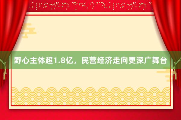 野心主体超1.8亿，民营经济走向更深广舞台