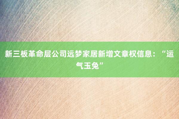 新三板革命层公司远梦家居新增文章权信息：“运气玉兔”