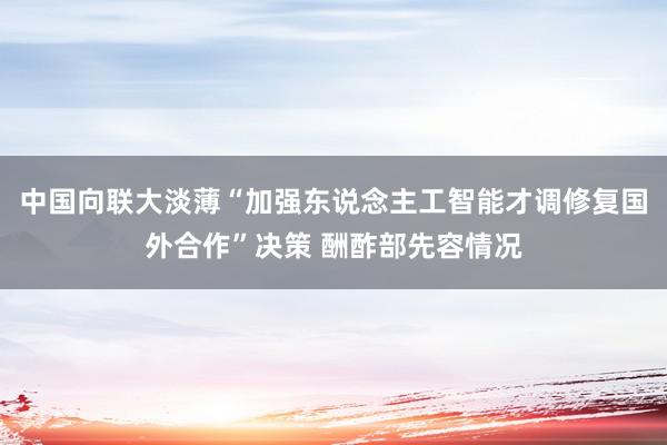 中国向联大淡薄“加强东说念主工智能才调修复国外合作”决策 酬酢部先容情况