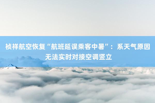 祯祥航空恢复“航班延误乘客中暑”：系天气原因 无法实时对接空调竖立