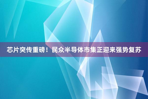 芯片突传重磅！民众半导体市集正迎来强势复苏