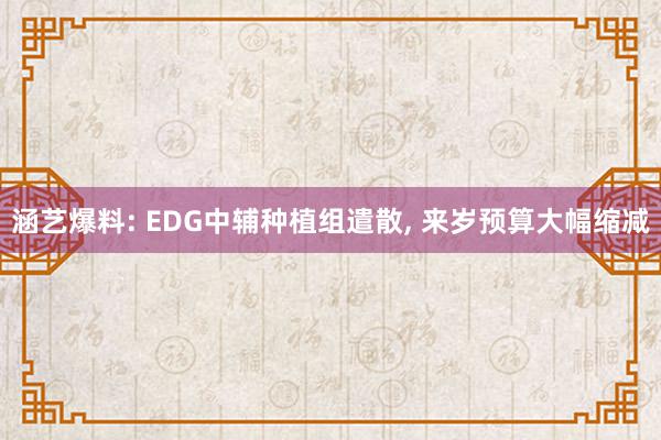 涵艺爆料: EDG中辅种植组遣散, 来岁预算大幅缩减