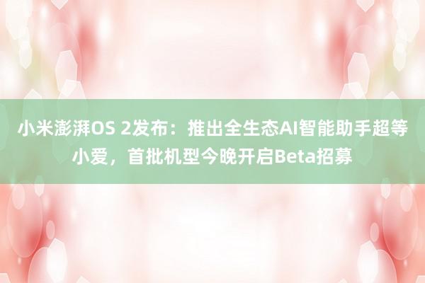 小米澎湃OS 2发布：推出全生态AI智能助手超等小爱，首批机型今晚开启Beta招募